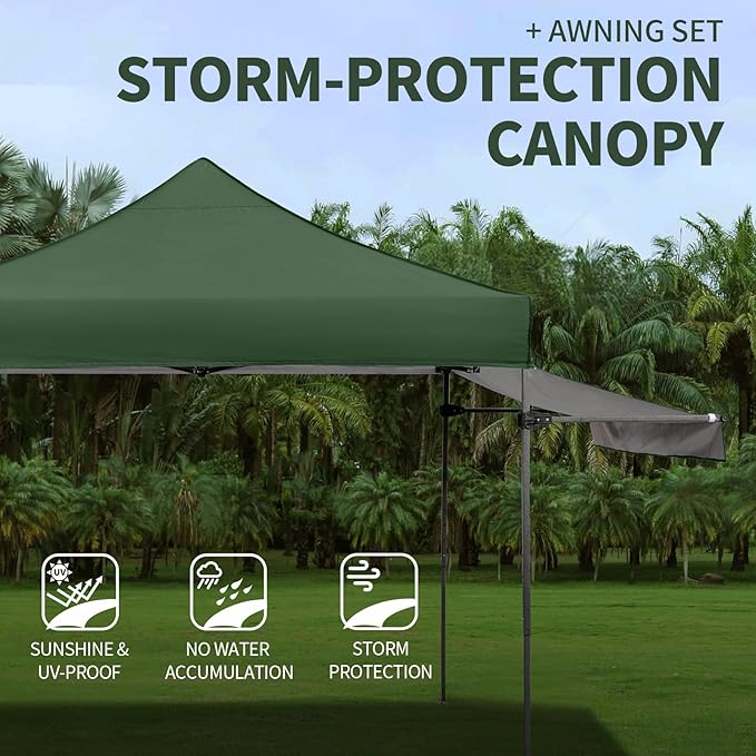 Pop up Canopy Tent with Awning Easy up Canopy with Wheel Bag Heavy Duty Waterproof Canopy Commercial Gazebo Tent for Outdoors Parties Vendors