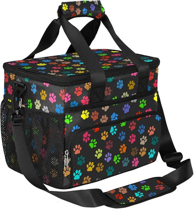 Pardick Insulated Lunch Bag, Colorful Dog Paw Print Reusable Lunch Box Leakproof Cooler Tote Bag Large Lunchbox Freezable Lunch Bag with Adjustable Shoulder Strap for Women Men Picnic Work Beach