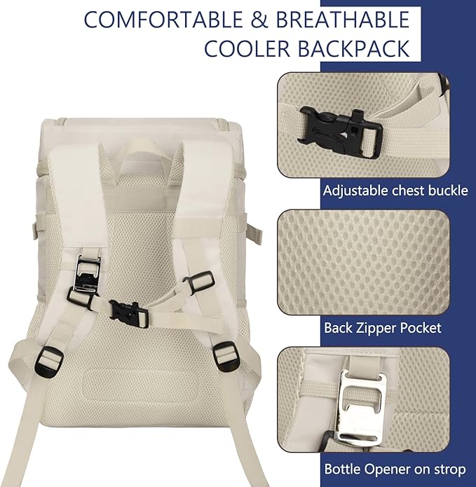 Cooler Backpack, 30 Can Backpack Cooler 4-Sided Cold Retention Technology, Lightweight & Hands-Free for Beach, Camping