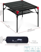 iClimb Extendable Folding Table Large Tabletop Area Ultralight Compact with Hollow Out Tabletop for Camping Backpacking Beach Concert BBQ Party, Three Size (Black - L + Hanger)