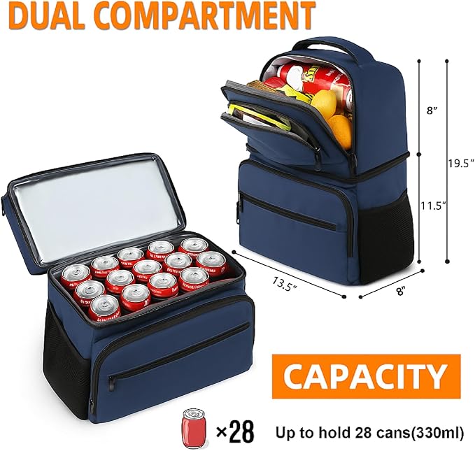MATEIN Cooler Backpack, 26 Cans Insulated Lunch Backpack for Men Women, Leakproof Double Layer Lunch Cooler Bag Lightweight Soft Lunch Backpack with Cooler Compartment, Beach Camping Hiking Beer Gifts