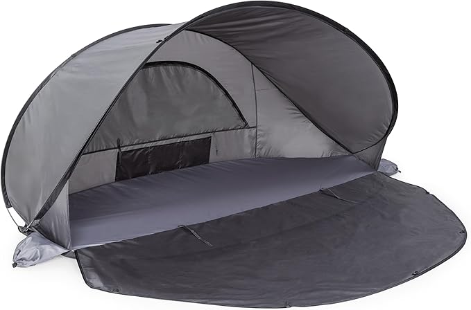 PICNIC TIME Manta Portable Beach Tent, Fully-Assembled Pop Up Tent, Beach Shade and Sun Shelter, Instant Outdoor Shade with Carrying Bag for Outdoors and UPF50+ UV Protection (Gray with Black Accents)