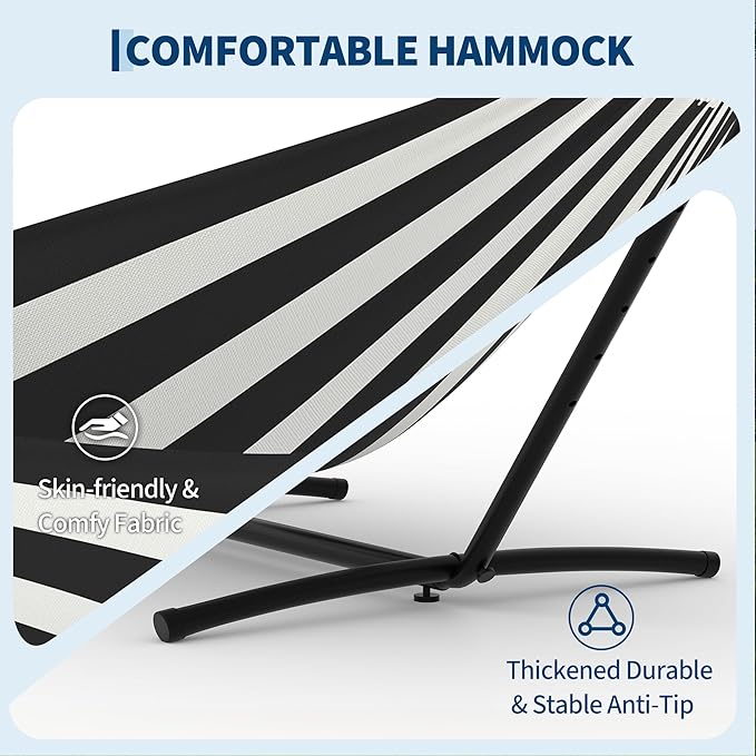 Double Hammocks with Stand for Outside, Portable Space Saving Heavy-Duty Steel Stand for Indoor Outdoor Patio with Carrying Bag, 450 lbs Capacity