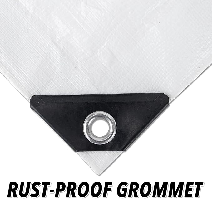 CARTMAN Finished Size 20x40 Feet 10 Mil White Heavy Duty Poly Tarp, Multipurpose Protective Cover, UV Resistant, Waterproof Poly Tarpaulin with Reinforced Edges Tarpaulin with Reinforced Edges