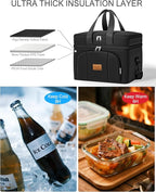 Rnivvi Lunch Box for Men, Double Decker Insulated Cooler Bag Lunch Bag Reusable Leakproof Tote Lunch Container with Strap for Work Family Picnic Hiking Camping, 18 Cans 12L, Large Adults, Black