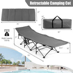 Goplus Camping Cot, Folding Camping Cot with Mattress, Pillow, Carry Bag, Storage Pocket, Camping Bed Military Cot for Home Office Nap Hiking, Heavy-Duty Portable Sleeping Cot for Adults Kids (Grey)