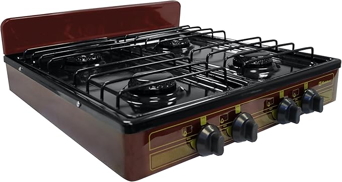 Koblenz Victoria 4-Burner Gas Stove, Portable, Porcelain Cover and Four 16,000 BTU Burners, Bronze Stove For Propane Gas, 20.8" x 24.6" x 5.12", Perfect for Outdoors and Camping, PFK 400A