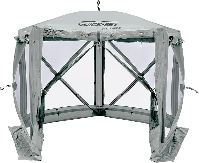 CLAM Pop Up Screen Tent, Outdoor Camping Gazebo Canopy, Adventure with Wind Panels, 9' x 9', Gray