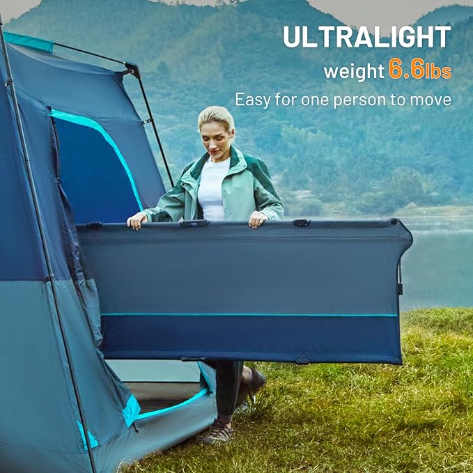 TIMBER RIDGE 20-Second Quick Set-Up Camping Cot, Lightweight Aluminum Folding Cot with Zipper Closure, Portable Carry Bag Included for Camping, Travel and Outdoors, Support up to 225lbs, Blue 2pcs