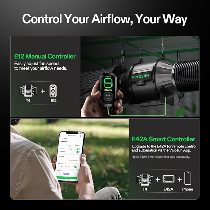 VIVOSUN T4 4" Inline Fan &Speed Controller, AeroZesh Ventilation Fan with 210 CFM EC Motor for Moisture Prevention during Snowstorm, Ideal for Winter Ventilation, Maintain Airflow During Snowy Day