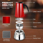 2 Cup Stovetop Espresso Maker Stainless Steel Moka Pot Stove Top Percolator Italian Coffee Makers Capable Mocha Greca Machine Cafe Classic Induction Cookers for Home and Camping 100ml 3.3oz