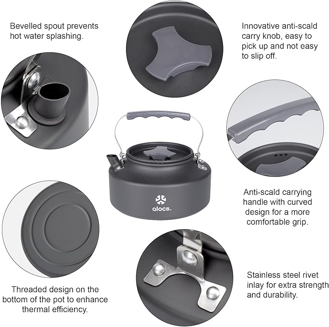 Alocs 0.8L Kettle Teapot, Portable Camping Coffee Pot, Hard-Anodized Aluminum Camping Kettle, Compact Tea Kettle for Stove Top, Outdoor, Hiking, Camping, Picnic and Traveling