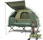 LDAILY Camping Tent Cot, 5 in 1 Off Ground Elevated Tent with Air Mattress, Sleeping Bag & Pillow, Folding Camping Cot Combo with Carrying Bag for Outdoor Hiking, RV, Picnic, Field Backyard (1 Person)