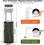 15Hour+ Long Burning Mini Candle Lantern for Real Candles, Outdoor Camping Emergency Lighting, Portable Survival Lantern for Power Outages w/ Storage Bag - Green, 1Pack