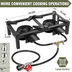 BESTFIRE Double Burner Propane Camping Stove with Independent Control Valves & 5PSI Hose - Heavy Duty Portable Outdoor Cooker for BBQ, Tailgating, and Camping
