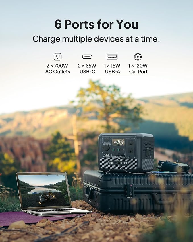 BLUETTI AC50B Portable Power Station, 448Wh Solar Generator LiFePO4 Battery Backup w/ 2 700W AC Outlets (Power Lifting 1000W), 0-80% in 45 Min, for Camping, Road Trip, Outage (Solar Panel Optional)