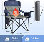 2 Pack Oversized Folding Camping Chair, Heavy Duty Support 500LBS Outdoor Chair with Cup Holder Storage and Cooler Pouch, Collapsible Padded Arm Chair for Sports Garden Beach Fishing, Blue