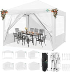 COBIZI 10x10 Pop Up Canopy Tent with 4 Sidewalls Party Tents Waterproof UPF 50+ Commercial Instant Outdoor Events Tent for Parties Markets Backyard, Ropes（10 x 10 ft White