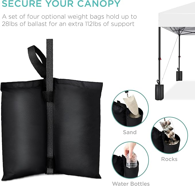 Best Choice Products 8x8ft Pop Up Canopy Tent, Outdoor Shade, 1 Person 1 Minute Set Up, Carry Case, 4 Weight Bags - White