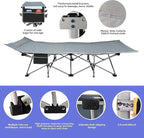 Folding Camping Cot for Adults - Heavy Duty Sleeping Cots with Carry Bag, Double Layer Oxford Portable Travel Camp Cots for Outdoor Camp Beach Home Office (Silver Frame with Gray Pad, 1PACK)