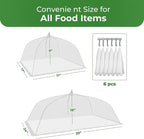 Simply Genius Mesh Food Covers for Outdoors - 2 Jumbo (39x24 in) & 4 Large (17x17 in), White Collapsible 6-Pack - Pop-Up Reusable Food Nets & Tents for Outdoor Serving & Picnics with Bug Protection