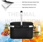 ALLCAMP Picnic Basket - Insulated Cooler, Thickening Foldable Picnic Basket with Removable Baskets & Sewn-in Frame, Basket for House Warming Gifts New Home(Jet Black)