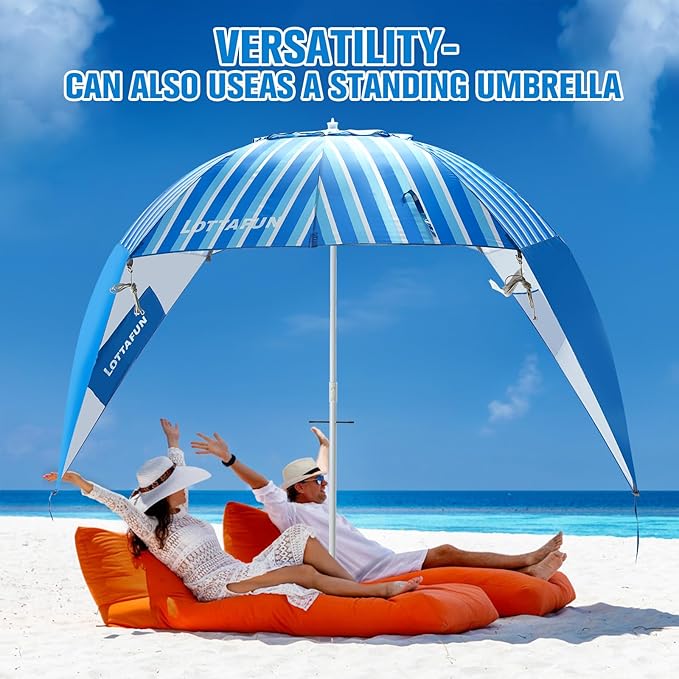 Beach Shelter Umbrella Premiere UPF 50+ Umbrella Shelter for Sun and Rain Protection for Adult (10-Foot,Blue Stripe)