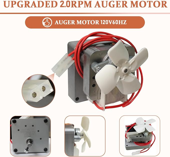 Replacement Auger Motor Parts， Compatible with Traeger, Pit Boss, Camp Chef Wood Pellet Grills Smokers, AC120V 60Hz 2 Pole Universal Feeding Gear，2.0RPM Auger Motor