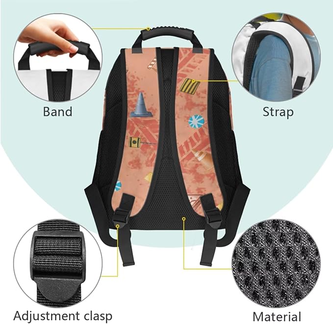 Boy Backpack and Lunch Box Set Lightweight Kids Scooper Construction Truck Backpack Elementary School 4 in 1 Set Kids Book Bag for School Travel Shoulder Bag Daypack
