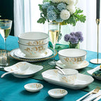 Milky White Porcelain Tableware Set Home Simplicity Combination Tableware Set of Bowls Dessert Plates Soup Plates Dinner Plates 56 Piece Set