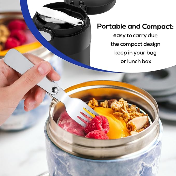 Spoon Fork for THERMOS FUNTAINER Food Jar 10 Oz, Multifunctional Tableware Set Folding Spoon and Fork Replacement Foldable Metal Serving for Hot Food Lunch Picnic Travel Outdoor