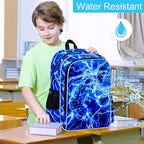 17" Basketball Backpack for Boy, 3Pcs Lightning Bookbag for Elementary Preschool Kindergarten, Kids School Backpacks with Lunch Box (Blue)