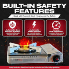 Grill Boss Dual Fuel Camp Stove - 12,000 BTU Butane & Propane Portable Stoves for Camping, Emergencies, BBQ, Hiking & Backpacking - Double Wind Guard, Instant Piezo Ignition System - 90057