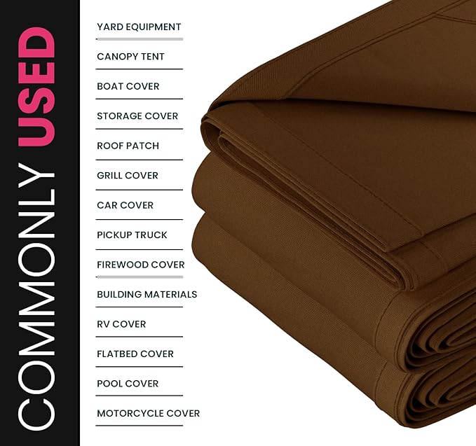 PROTARP Extreme Heavy Duty 20 OZ Water Resistant Canvas Tarp, UV Resistant Tarpaulin Cover with Rustproof Brass Grommets, Multipurpose for Canopy, Roof, Camping, Woodpile (Brown 20'X20')