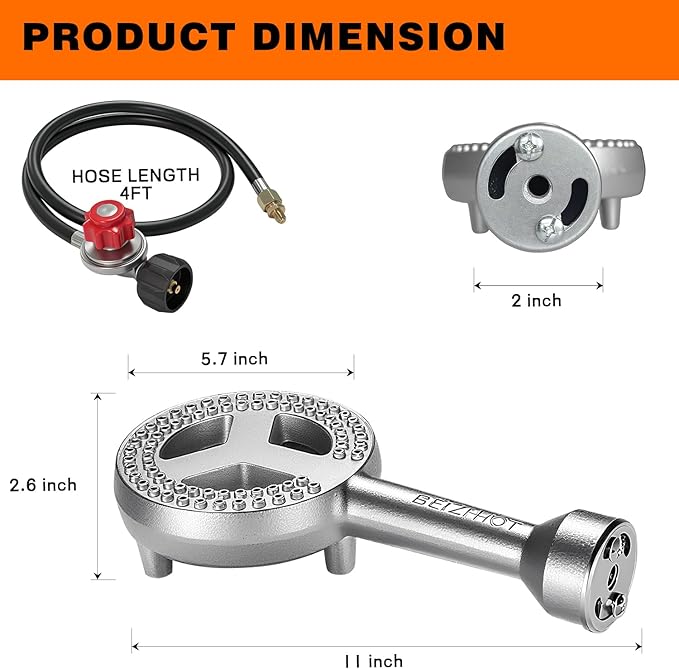 Veralune High Pressure Cast-Iron Propane Burner Head, Round Burner Head with 20 PSIG Adjustable Regulator, Hose & Brass Fittings for Turkey Fryer Burners, Outdoor Cooking, Camping