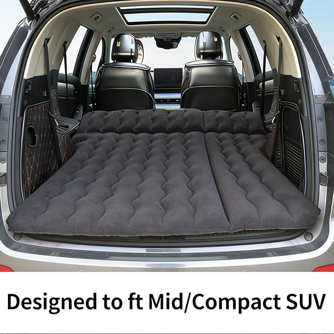 Car Air Mattress, Inflatable SUV Truck Camping Mattress for Back Seat, Thickened Travel Car Bed Sleeping Pad with Air Pump 2 Pillows (SUV-Black, SUV Air Mattress)