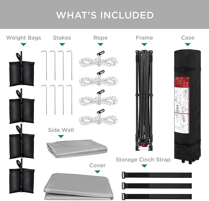Best Choice Products 10x10ft Pop Up Canopy Tent with Sidewall, 1 Person 1 Minute Set Up, Carry Case, 4 Weight Bags - Silver