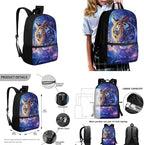 Space Tiger Cool Backpacks for Boys Backpack with Lunch Box Pencil Case Water Cup Cover 17 Inch Large Capacity Kids Bookbag for Boys Elementary School bags 4 Pcs Daypacks