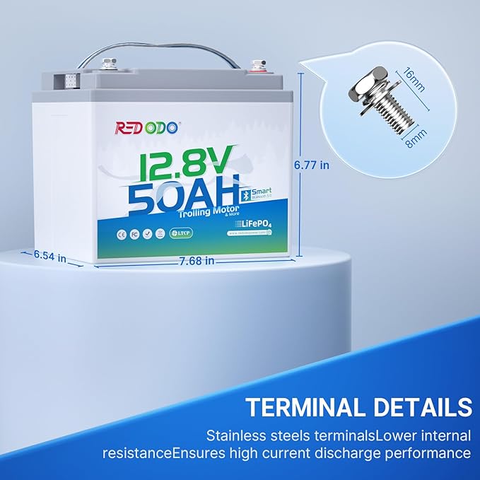 Redodo Bluetooth 12V 50Ah LiFePO4 Battery Bulit in BMS, Low-Temp Protection, 10 Years Lifetime, Lightweight Lithium Battery Perfect for RV, Solar, Boat Marine and Trolling motor Camping 2 Pack