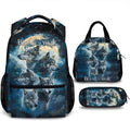 Kids School Backpacks, Cool Wolf Schoolbag, 3 Pcs Preschool Elementary Kindergarten Backpacks, 17 Inch Bookbags for Kids 2nd 3rd Grade, Animal Bookbag for School Travel Hiking Picnic