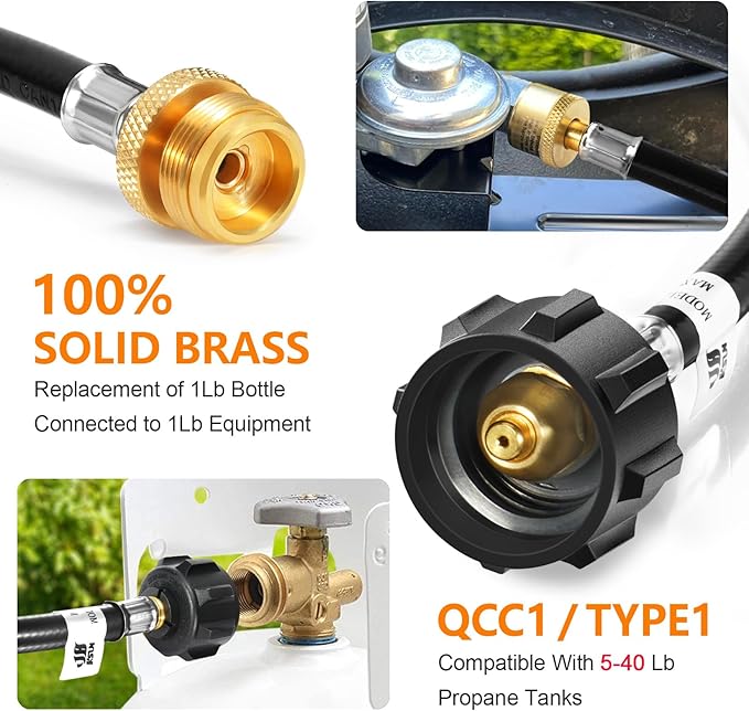 GasSaf 6FT Propane Hose, Propane Adapter Hose 1lb to 20lb Converter, Propane Tank Hose Suitable for Weber Q Grills, Blackstone Griddles, Coleman Stoves, Heaters & More