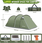 Chihee Camping Tents Tunnel Tent 4 Person Family Tents with 2 Doors Extra Large Weatherproof Shelter 4 Seasons Tents with Screened Porch Room Awning Include Rainfly Carry Bag Travelling Outdoor Hiking