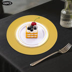 100 Pcs Charger Plates Bulk, 13 Inch Round Charger Plates Set, Table Decoration Dinner Tray for Wedding Party Baby Shower (Gold)