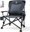 EVER ADVANCED Oversized Folding Camping Chair for Adults with Adjustable Lumbar Support, Heavy Duty Chair with Side Pockets, Portable Collapsible Quad Chair for Outside