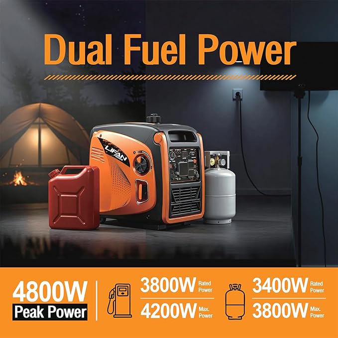 LIFAN 4800W Dual Fuel Inverter Generator with Electric Remote Start, Super Quiet 58dB Portable Power Supply, RV Ready 30A TT-30R for Camping & Home Backup, EPA Certified 49-State Model
