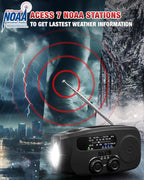 Emergency Hand Crank Radio Emgykit - 2000mAh/7400mWh AM/FM/NOAA Solar Hand Crank Emergency Radio with 3 LED Flashlights, SOS Function for Emergencies, Camping - Black