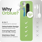 Orblue 4-in-1 Camping Utensils, 1-Pack, Portable Stainless Steel Spoon, Fork, Knife & Bottle Opener Combo Set - Travel, Backpacking Cutlery Multitool, Blue