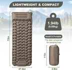 Ultralight Air Pad: 1.9lbs Camping Mattress with Pillow & Foot Pump - 4" Thick with One-Second Deflation for Easy Backpacking