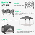 GDY 8x8FT Pop Up Canopy Tent with One Push Setup, Easy to Install with 4-Sidewalls for Events, Parties, Camping, Outdoor Gazebo with 4-Sandbags, Grey.
