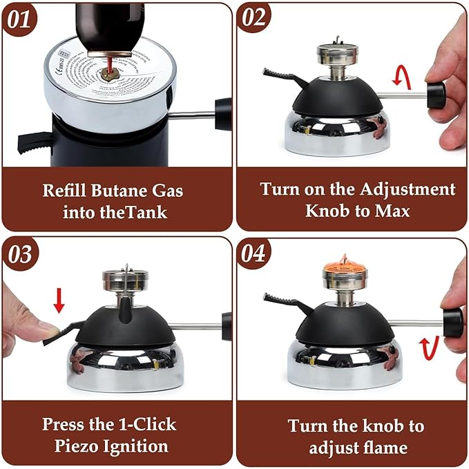 Portable Butane Burner, Butane Stove for Siphon Coffee Maker, Adjustable Flame, Gas Refillable Camping Burner with Furnace Stand for Cooking Camping and Lab